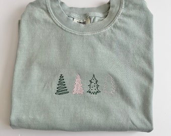 Embroidered Comfort Colors Christmas Tree Tee - Simple Minimal Embroidered Shirt  - Holiday Christmas T Shirt - Oversized Shirt for Women