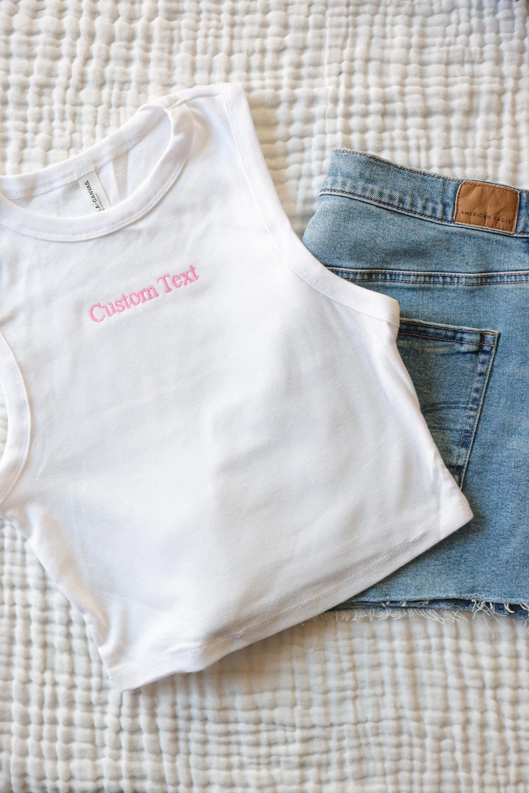 Embroidered High Neck Muscle Rib Tank Top - Personalized Womens Crop ...
