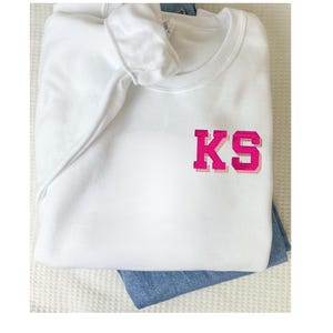 Custom Embroidered Shadow Monogram Sweatshirt - Personalized Initial Sweater - Block Shadow Print Pullover Sweater - Gift for Her