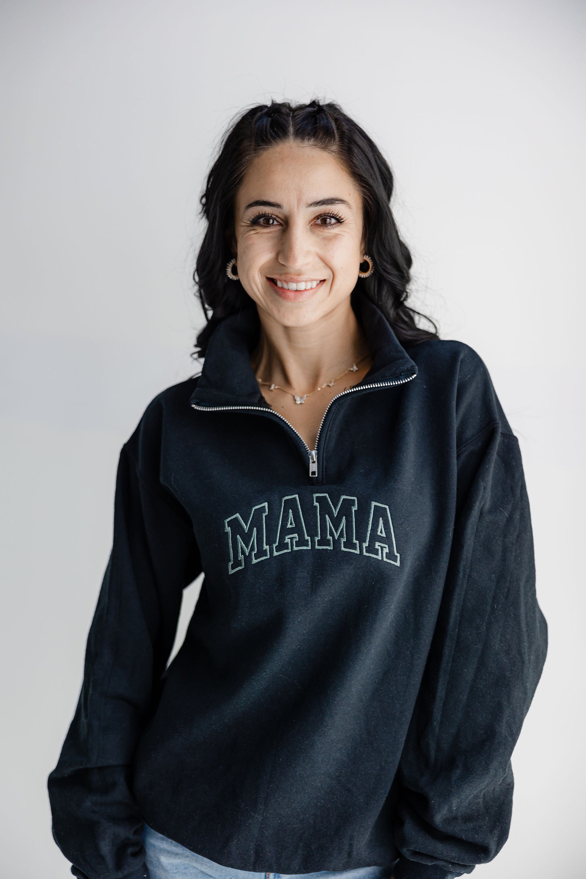 Custom Embroidered Varsity Quarter Zip Sweatshirt