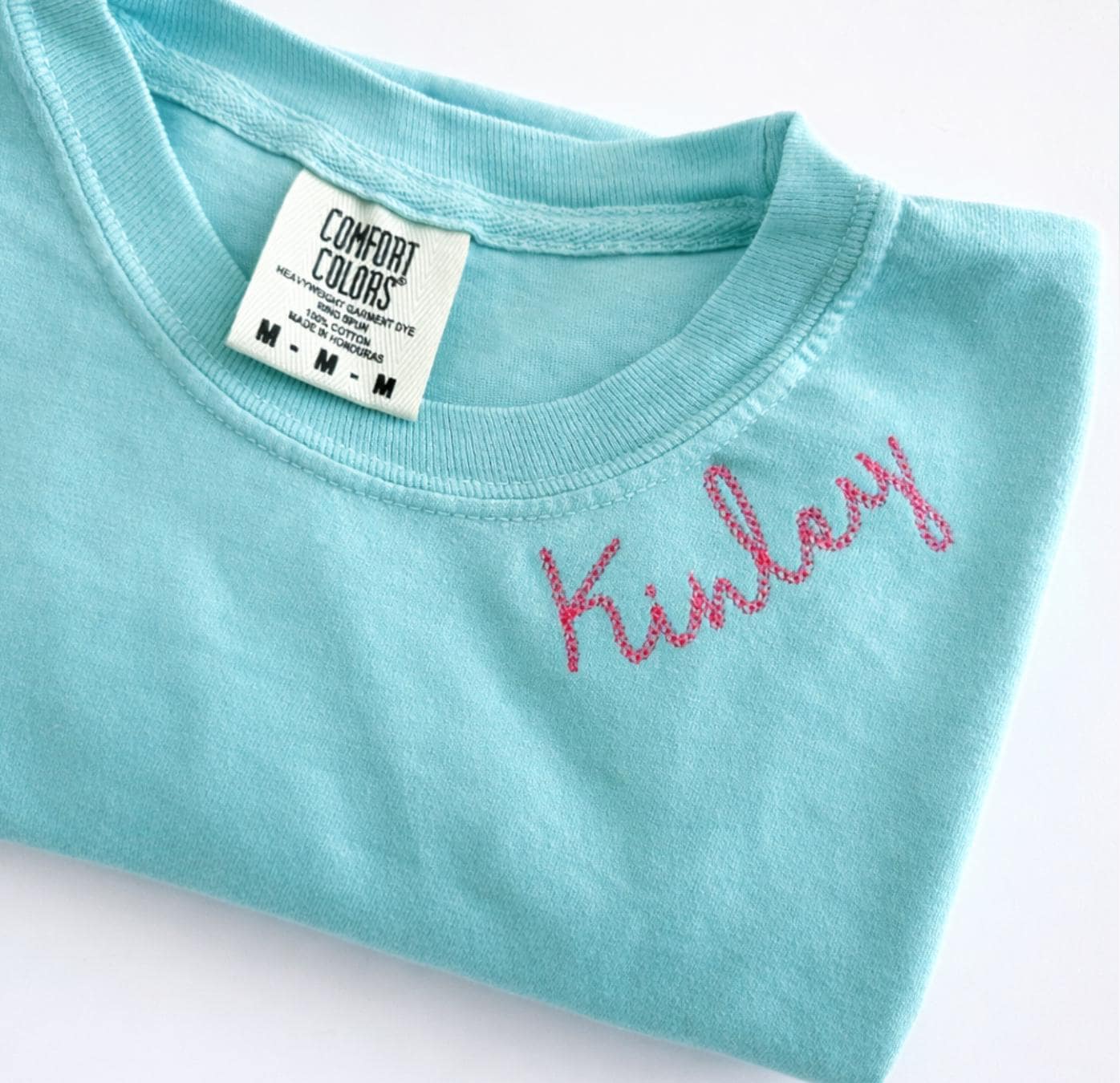 Embroidered Comfort Colors Chain Stitch Neckline T-shirt - Collar