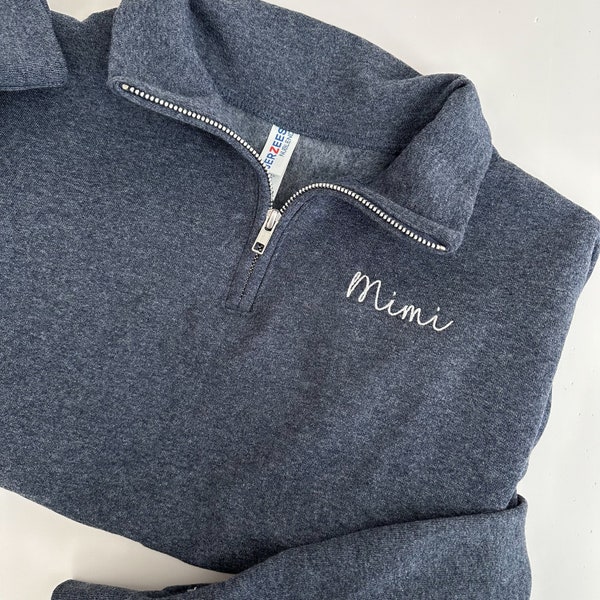 Custom Embroidered Quarter Zip Pullover Sweatshirt - Personalized Gift - Custom Text - Personalized Monogram Name