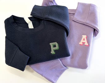 Toddler Shadow Monogram Sweatshirt - Embroidered Toddler Kids Crewneck Sweater - Simple Monogram Initial -