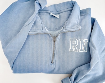 Comfort Colors Embroidered RN Quarter Zip Sweatshirt - Sweater Pullover - Simple Minimal -  Nurse - Registered Nurse - Healthcare - LVN -