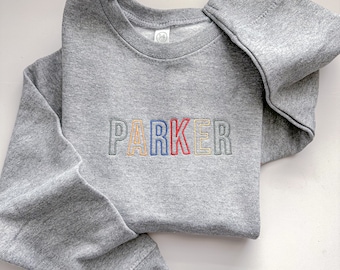 Custom Embroidered Name Sweatshirt  - Block Letter Pullover - Personalized - Sweater - Monogram Block Letter - Toddler Boy - Primary Colors