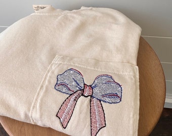 Patriotic Embroidered Comfort Colors Pocket Tee - 4th of July Tee - American - Girly Aesthetic Tee - Minimal