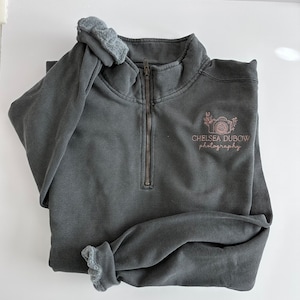Comfort Colors Custom Logo Embroidered Quarter Zip Sweatshirt - Sweater Pullover - Simple Minimal -  Business Sweatshirt - Business Jacket