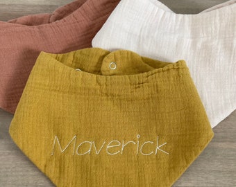 Custom Muslin Embroidered Bandana Baby Bib - Personalized Gifts for Baby - Name Monogram