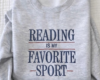 Reading is My Favorite Sport Embroidered Crew - Cute Preppy Book Lover Crewneck Sweatshirt - Bookish Sweater - Book Club Sweatshirt