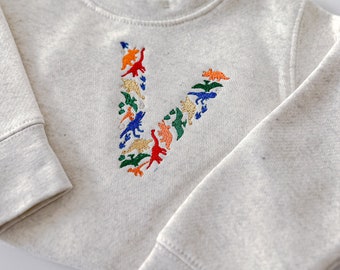 Toddler Custom Embroidered Dinosaur Initial Sweatshirt - Personalized -  Unisex Pullover Monogram - Dino Theme -