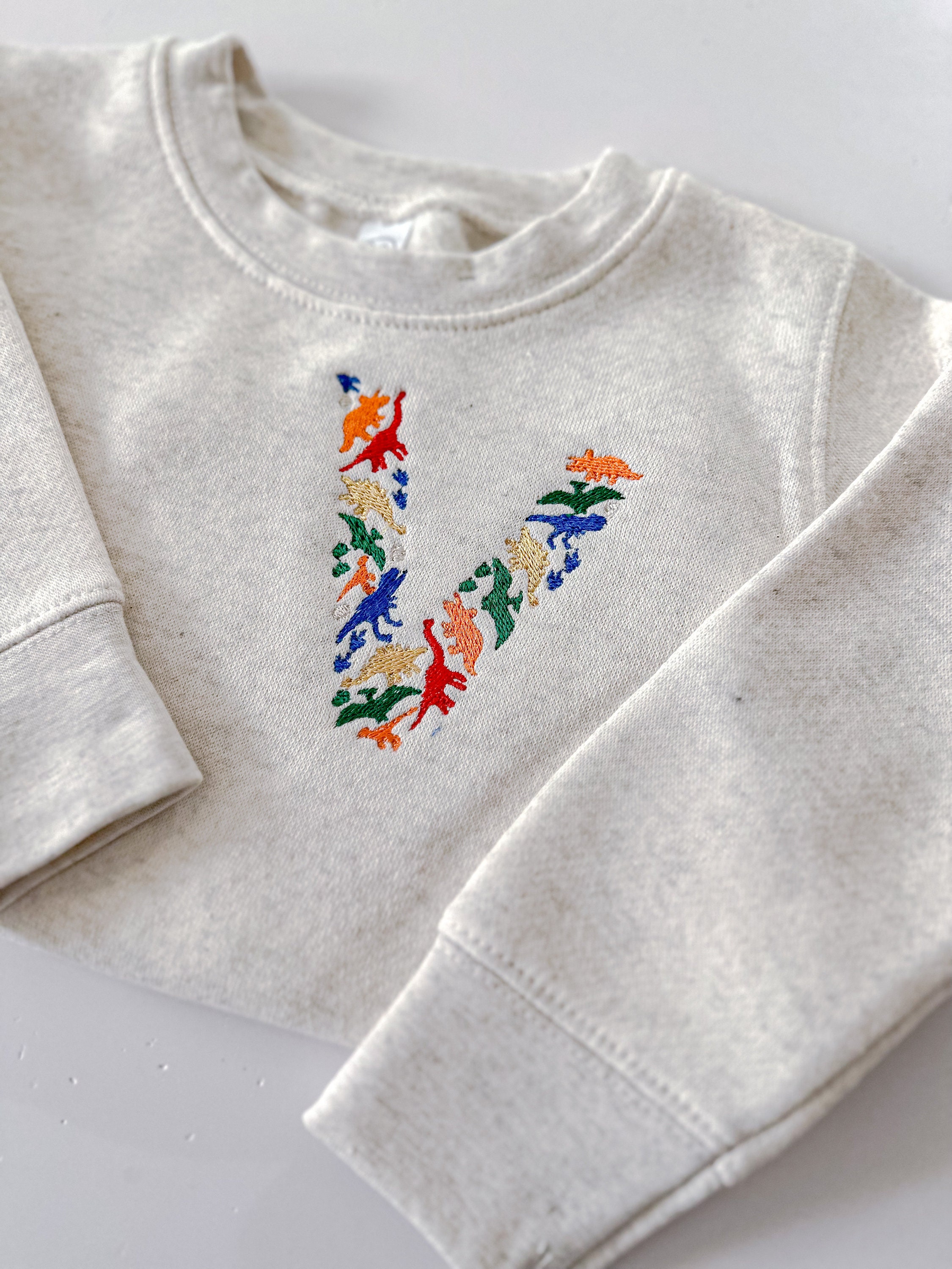 Toddler Custom Embroidered Dinosaur Initial Sweatshirt - Personalized Crew -  Unisex Pullover Monogram - Dino Theme - Back to School -