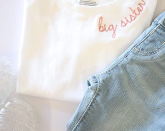 Big Sister Short Sleeve T Shirt - Sibling Reveal Gift - Baby Announcement T Shirt - Custom Baby Announcement