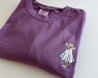 Embroidered Comfort Colors Cowboy Ghost Short T- Sleeve Shirt - Customize - Halloween Tee - Womens Halloween Shirt