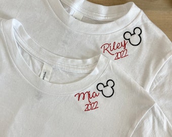 Family Matching Custom Toddler Baby Embroidered Collar Minnie + Mickey T Shirts Youth Kids Adults Personalized - Disneyland