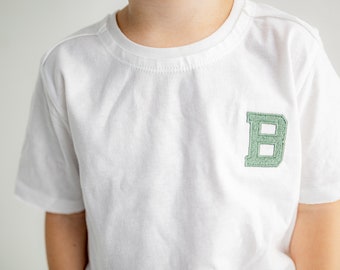 Organic Cotton Custom Varsity Initial Embroidered Toddler T-Shirt - Monogram - Short Sleeve Tee