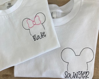 Organic Cotton Custom Toddler Baby Embroidered Minnie + Mickey Toddler / Baby  T-Shirt- Personalized - Disneyland - Bodysuit
