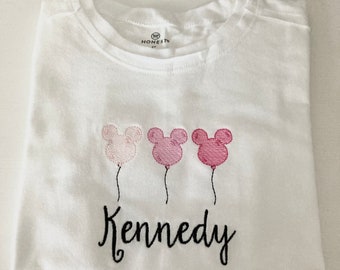Organic Cotton Custom Embroidered Mickey Mouse Balloon Toddler / Baby  T-Shirt- Personalized - Balloon Sketch Tee - Disneyland