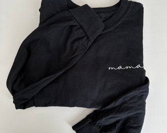 Comfort Colors LONG SLEEVE Embroidered Mama Shirt - Script Font - LS - Mama Mom Tee - Comfort Colors Shirt - Gifts For Mom - Custom Monogram