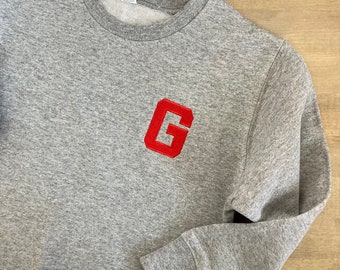 Kleinkind Crewneck Custom Gesticktes Varsity Buchstabe Initial Sweatshirt - Personalisiert - Unisex Pullover - Jungen Mädchen Kinder Name Monogramm
