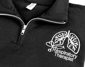 Sweat-shirt brodé thérapeute respiratoire quart zippé - RT - joli cadeau pour thérapeute - stéthoscope pulmonaire - cadeau pour professionnel de la santé