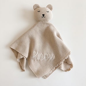 Personalized Embroidered Baby Lovey - Knit Animal Blanket - Newborn Gift - Custom Baby Shower Gift