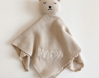 Personalized Embroidered Baby Lovey - Knit Animal Blanket - Newborn Gift - Custom Baby Shower Gift