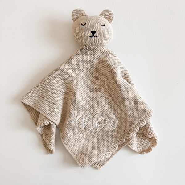 Bébé brodé personnalisé Lovey - Couverture pour animaux en tricot - Cadeau nouveau-né - Cadeau de baby shower personnalisé