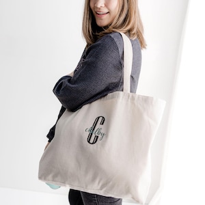 Sac fourre-tout jumbo monogramme personnalisé - sac à main avec prénom brodé - sac fourre-tout en toile - cadeau de demoiselle d'honneur - cadeau enseignant - cadeau personnalisé pour elle