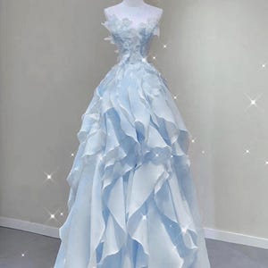 Blue Floral Tube Prom Gown floral Prom Dress blue Prom Gown prom Dress a Line Dress party Dress evening Dress cocktail Dress birthday Dress Etsy