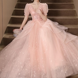 Fairy A Line Halter Pink Tulle Tiered Long Prom Dress,Evening Dress GG1518 main image 1