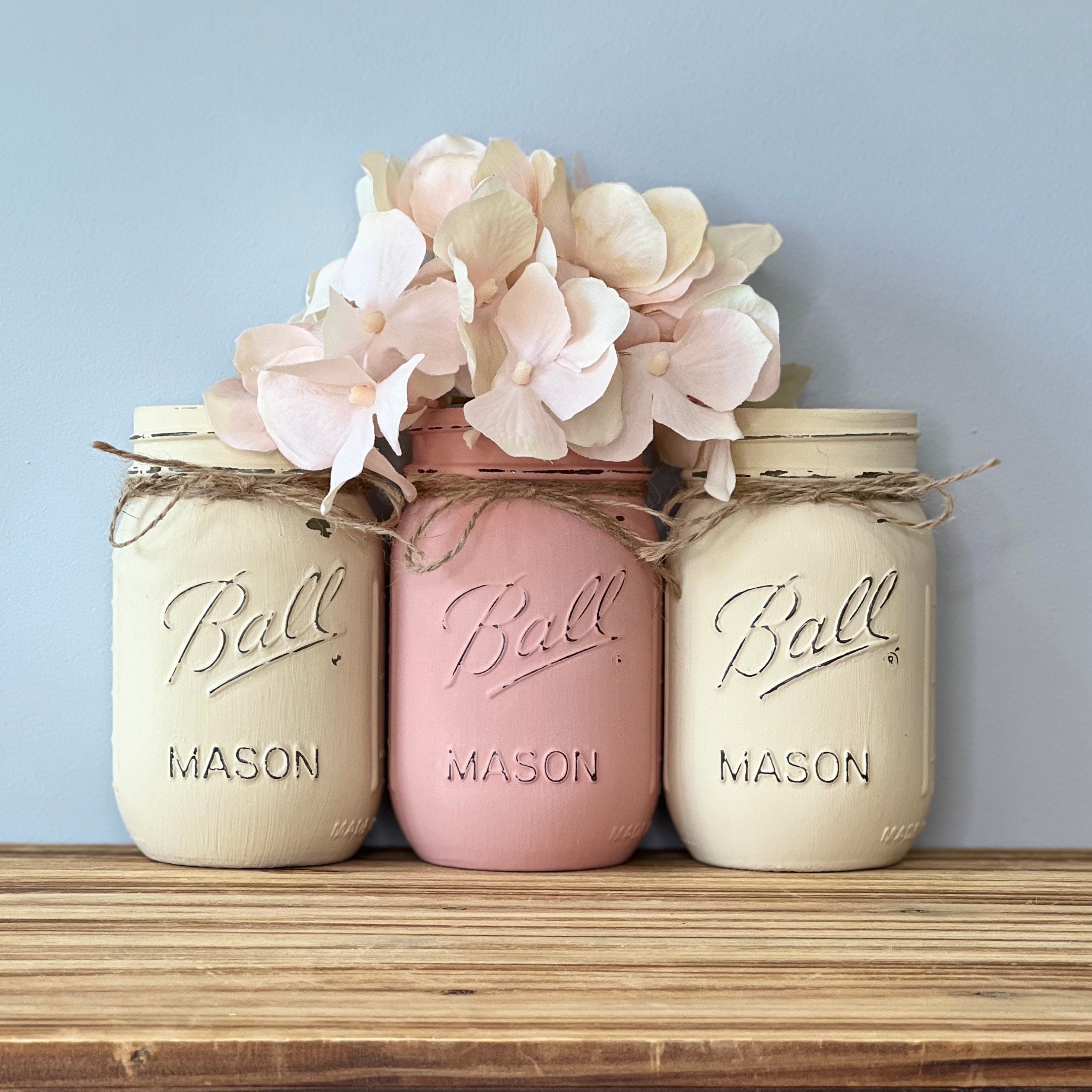 Chalk Paint Mason Jar Centerpiece Rustic Wedding Centerpiece Etsy