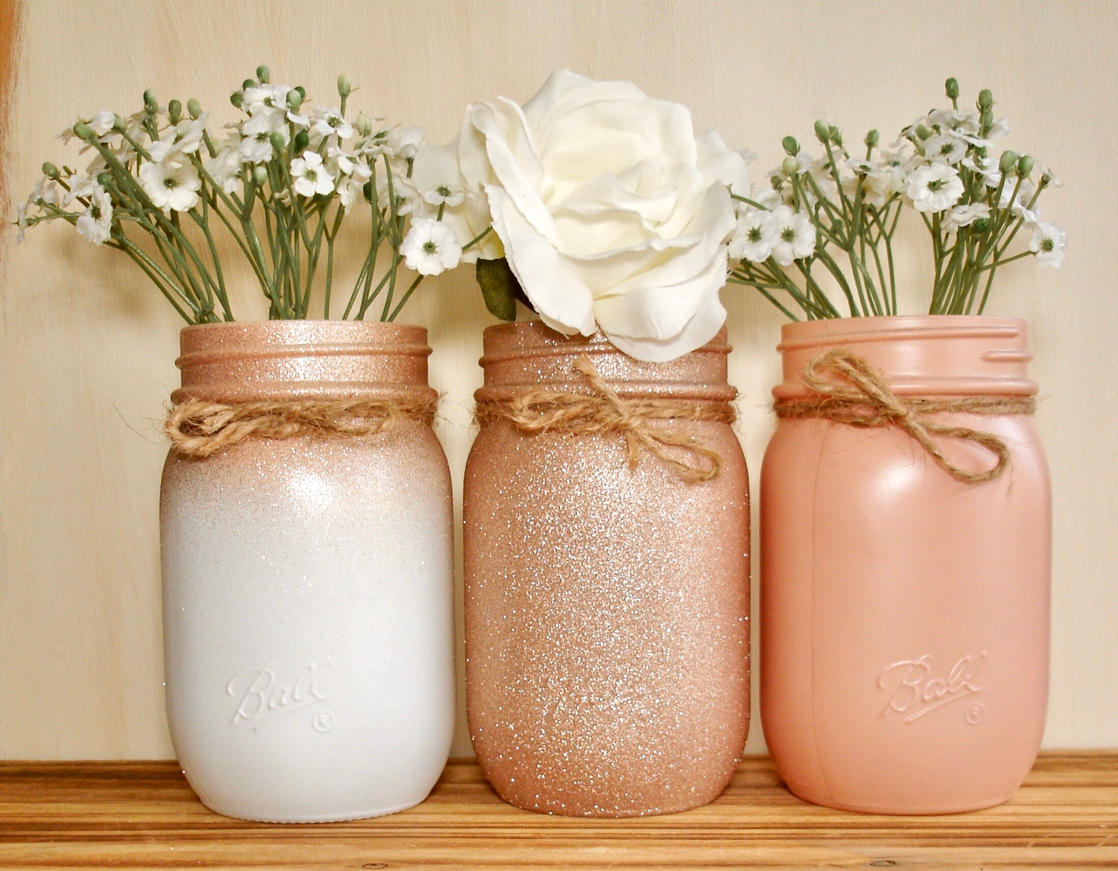 Rose Gold Glitter Ombre Style Mason Jars Wedding Centerpiece Etsy