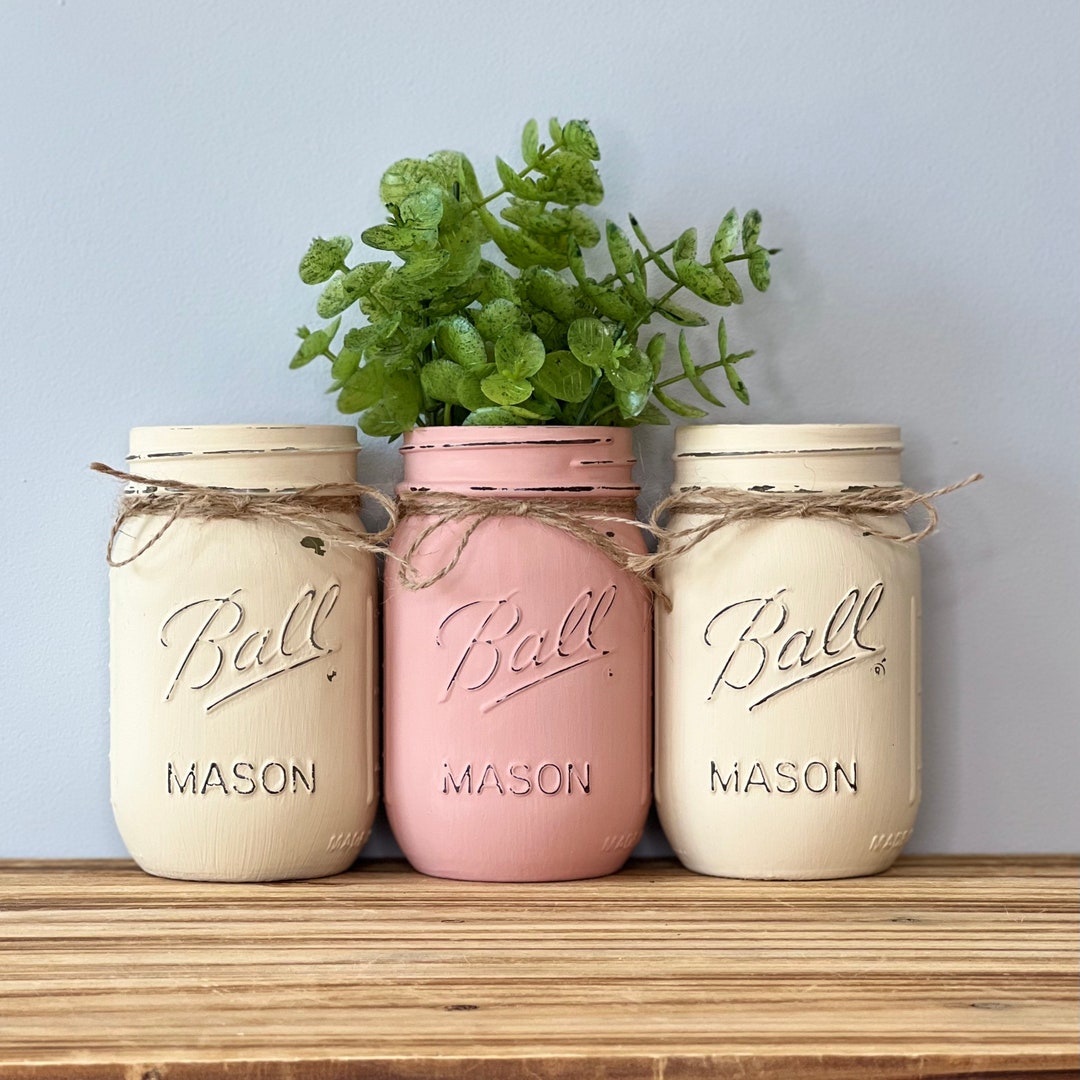 Chalk Paint Mason Jar Centerpiece Rustic Wedding Centerpiece Etsy