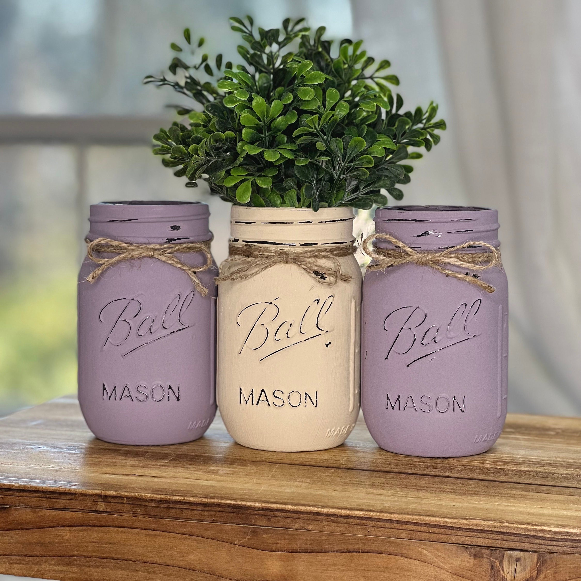 Lavender Hand Painted and Distressed Centerpiece Minimalist Farmhouse Decor Country Wedding Lilac Kitchen Decor Spring Bridal