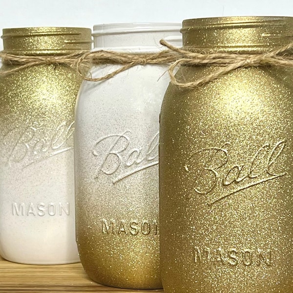 Gold Glitter Ombre Style Mason Jars, Centerpiece For Wedding, Wedding Decor, Golden Wedding Anniversary, 50th Anniversary Celebration