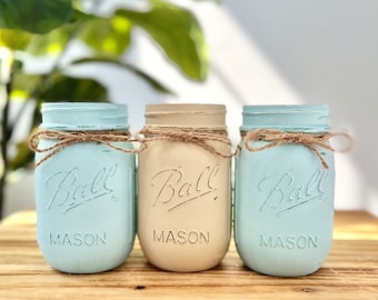 Hellblaues Teal Einmachglas Tischdekoration, Küstenwohnkultur, rustikale Frühlingsdekoration, Bauernhaus-Baby-Dusche-Dekor, Sprinkle-Baby-Dusche