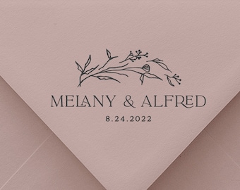 Francobollo disegnato a matita timbro per matrimoni personalizzati, timbro personalizzato per matrimoni minimalisti, cresta di nozze personalizzata classica #120321