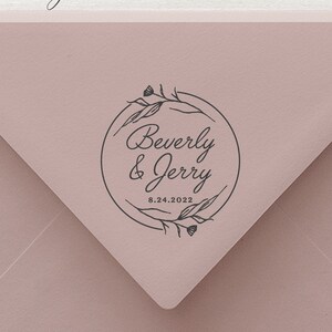 Floral Wreath Custom  Wedding Stamp, Wreath Wedding Custom Stamp, Botanical Crest Custom Stamp  #095821