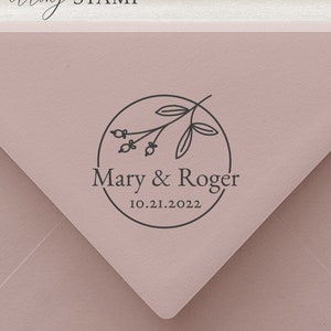 Ronde Floral Custom Wedding Stamp, Botanische Bruiloft Custom Stempel, Hand Drawn Wedding Stamp #0930