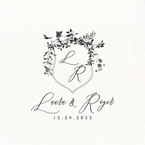 Lace Wreath Wedding Logo Kit, Botanical Wedding Monogram Design Set, Wedding Custom Logo Set, Wedding Digital Logo  -1715110521-