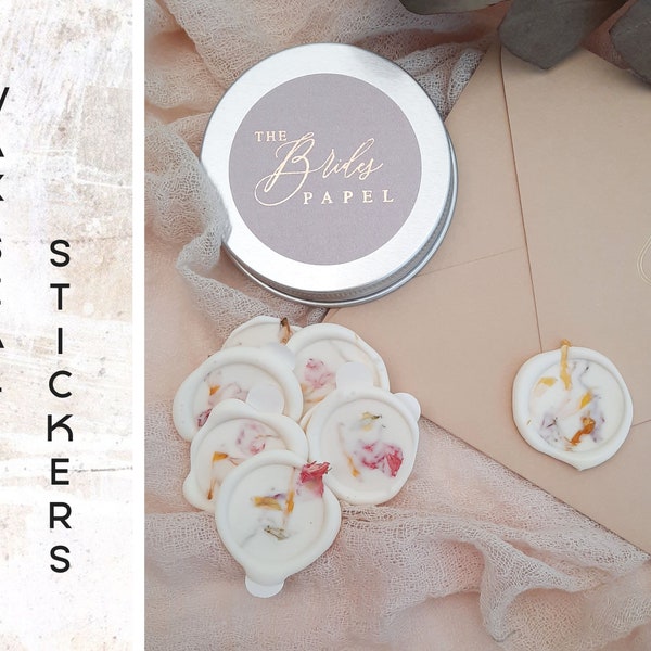Dried Petals Wax Seal Stickers, White Floral  Wax Seal Stickers with Petals, Wedding Stationary Wax Seal Stickers  -2001080721