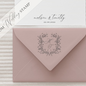 Aangepaste Crest bruiloft stempel, handgetekende krans bruiloft aangepaste stempel-1236070320-