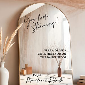 You Look Stunning Wedding Mirror Custom Decal Personalized Wedding Mirror Decal Wedding Names Text Vinyl Decal Custom Wedding Sign Decal