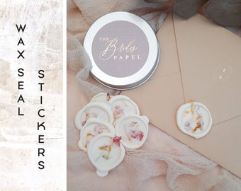 Dried Petals Wax Seal Stickers, White Floral  Wax Seal Stickers with Petals, Wedding Stationary Wax Seal Stickers  -2001080721