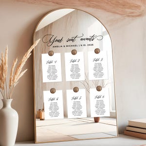 Wedding mirror seating chart decal with table cards wedding mirror decal sticker wedding names text vinyl decal custom wedding sign decal