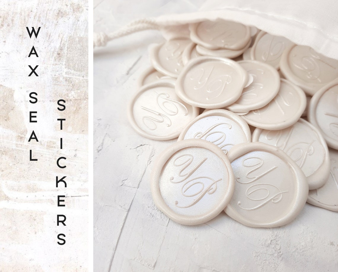 Wedding Custom Wax Seal Stickers Pearl White Custom Initials Etsy