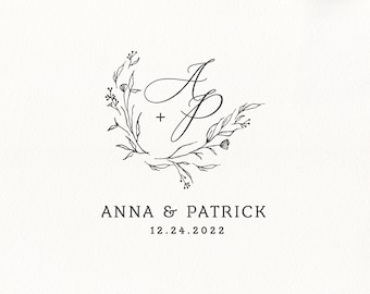 Wild Flower Wreath Wedding Logo Kit, Botanical Wedding Monogram Design Set, Wedding Custom Logo Set, Wedding Digital Logo -1847030320-