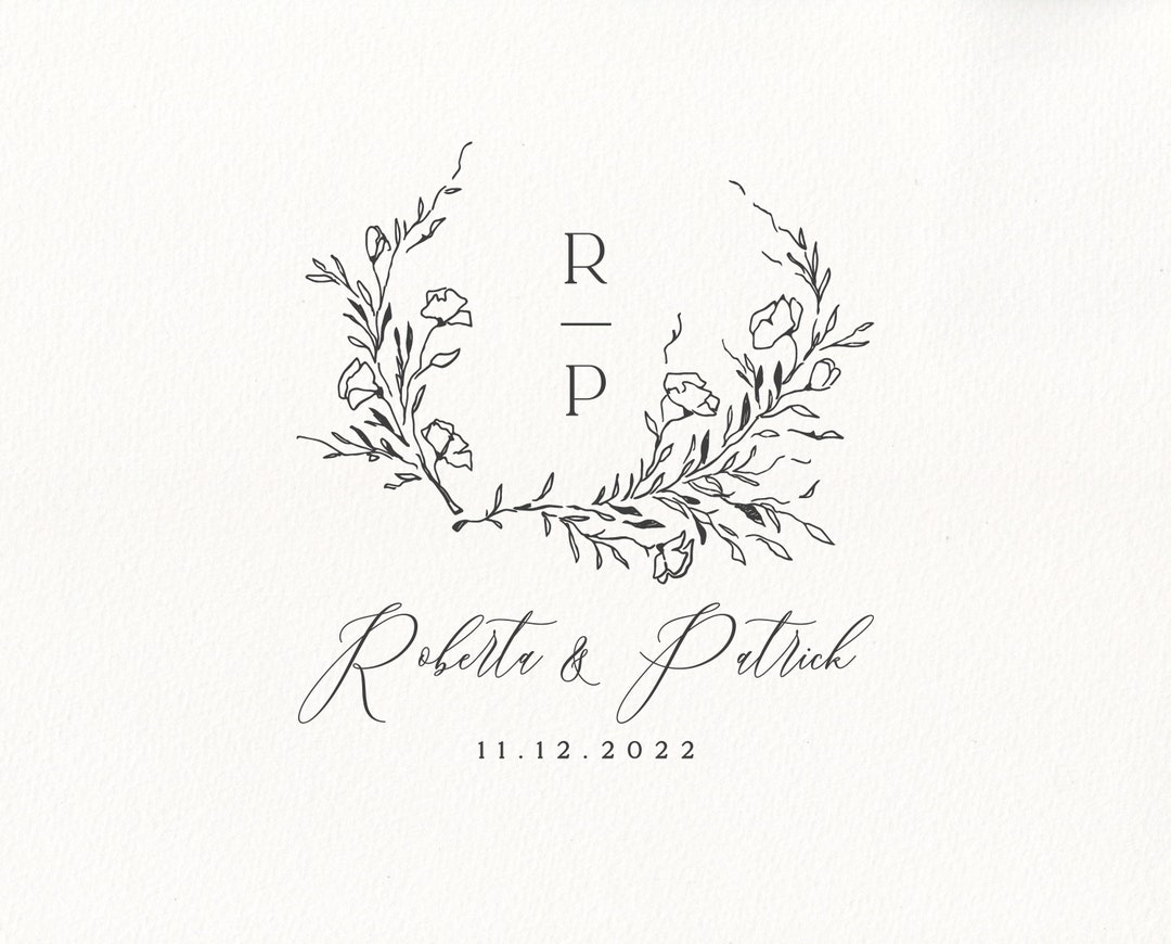 Wild Flower Wreath Wedding Logo Kit, Botanical Wedding Monogram Design ...