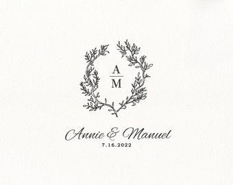 Kit de Logo de mariage Corona botanica, ensemble de conception de crête de mariage personnalisé, ensemble de Logo de mariage dessiné à la main, Logo numérique de mariage -1204