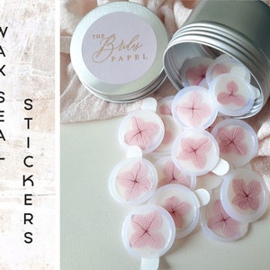 Light Pink Hydrangea Wax Seal Stickers, Wax Seal Stickers with Petals, Wedding Stationary Wax Seal Stickers  -2103080721